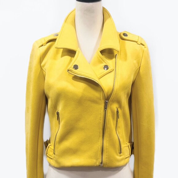 JustFab Jackets & Blazers - Yellow Faux Suede Moto Jacket